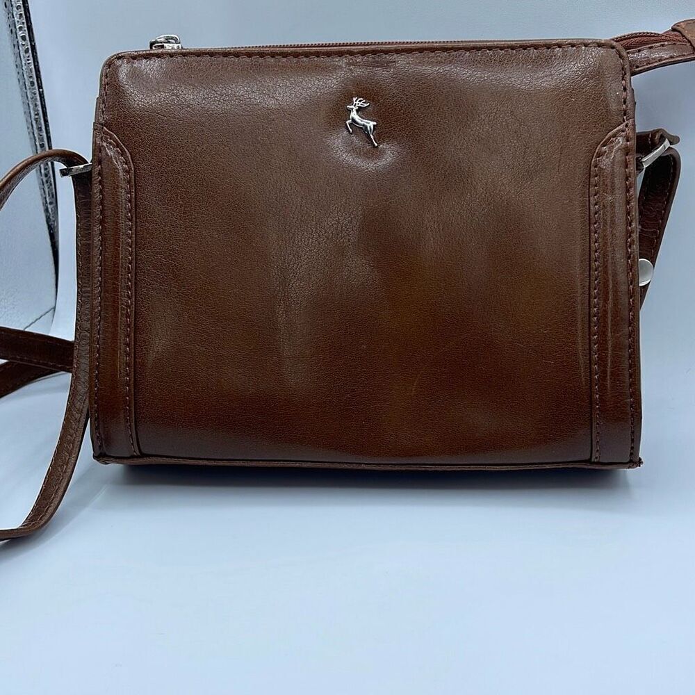 Vintage leather Ashwood crossbody satchel bag nut brown smooth leather.